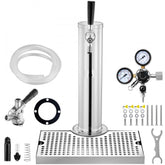 Kegerator Tower Kit, Single Tap Beer Conversion Kit, Stainless Steel Keg Beer Tower Dispenser with Dual Gauge CGA320 Regulator & D-System Keg Coupler, Beer Drip Tray for Party Home